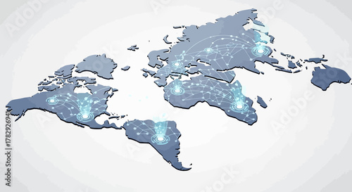 Global Network Connections Depicted on a Stylized World Map