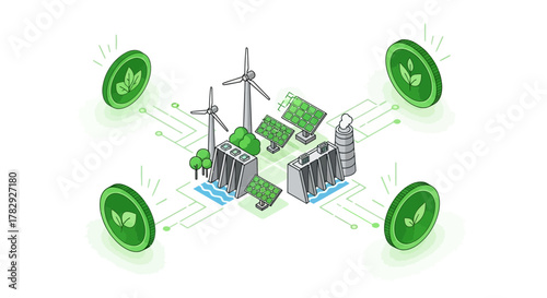 Isometric Illustration of Renewable Energy Sources and EcoFriendly Concepts