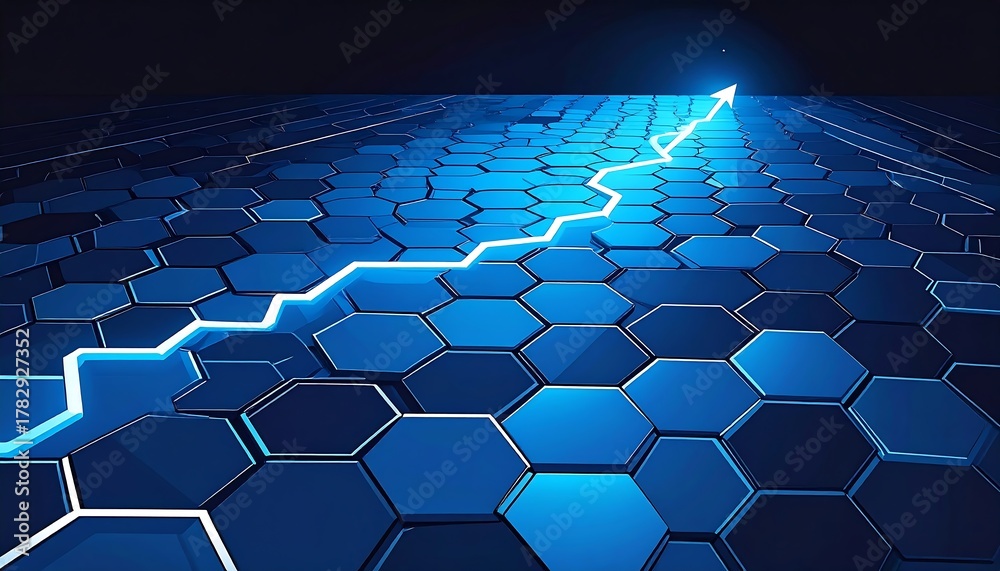 Naklejka premium Digital Growth Path on Hexagonal Grid.