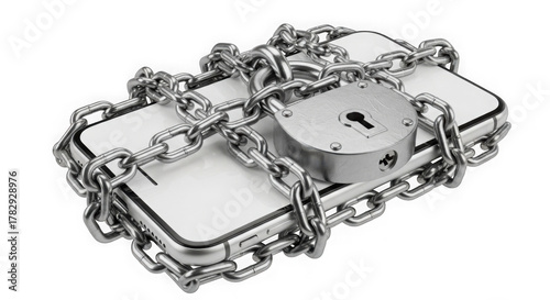 Smartphone Locked With Chain And Padlock For Data Security