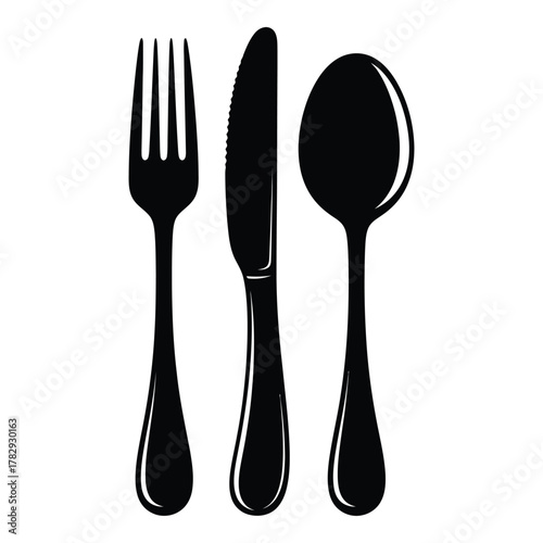 Elegant black and white cutlery set with fork knife and spoon design