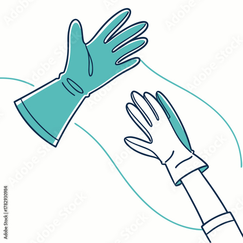 Protective gloves with teal outlines in simple vector illustration