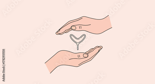 Hands gently protecting a delicate wishbone on a soft peach surface, symbolizing care and hope for the future with a minimalist aesthetic.