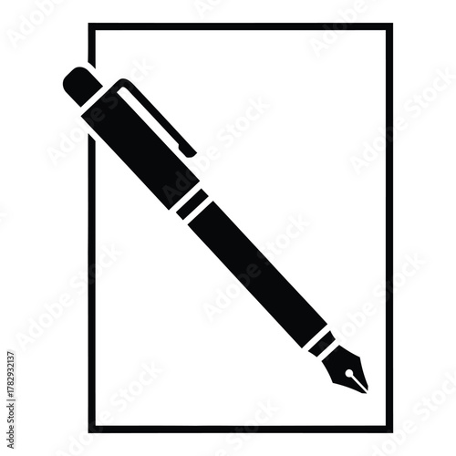 Elegant Fountain Pen with Paper Sheet Icon Design Illustration Vector