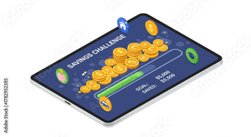 Digital Savings Challenge Displaying Progress Towards Financial Goals