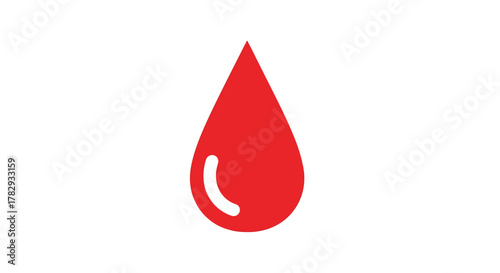 Red blood drop represents health and vitality in a clean, minimalist style, symbolizing life and medical concepts with a focus on purity and clarity.