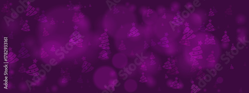 Abstract festive purple background with blurry bokeh lights and stylized Christmas tree patterns for holiday celebrations