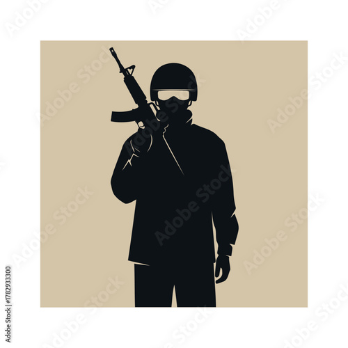 Silhouette of a Tactical Shooter Aiming a Rifle