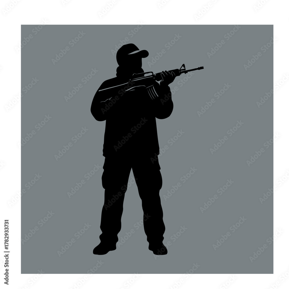 Fototapeta premium Silhouette of a Tactical Shooter Aiming a Rifle
