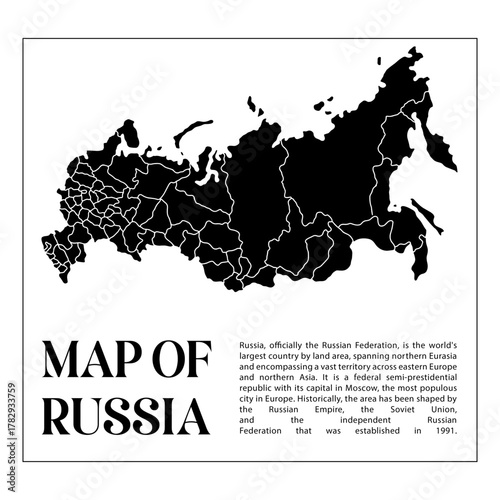 Map of Russia with detailed administrative divisions and descriptive text
