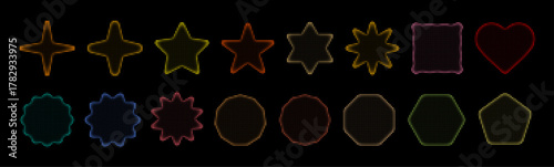 Set of abstract halftone graphic element. Geometric shapes. Memphis design, sticker pack, y2k, aesthetics, brutalism, retro elements, vintage. Vector illustration with wavy and zig zag elements