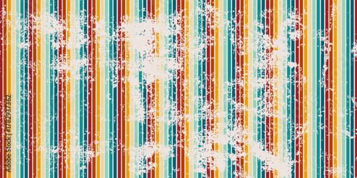 Retro vertical stripes vector background in multiple colors with vintage grunge texture, perfect for 70s style posters, wallpapers, and creative graphic design.Eps10