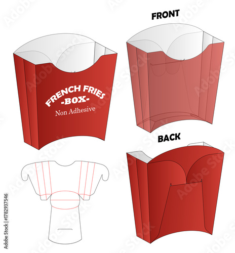 Printable French Fries Box Non Adhesive Container Template Die-Cut Layout