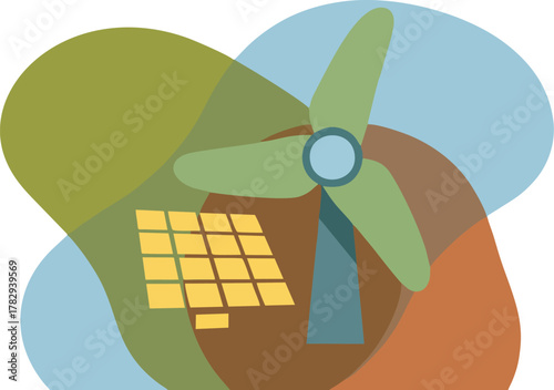A stylized illustration showing the synergy of wind and solar power as a sustainable solution for clean renewable energy generation