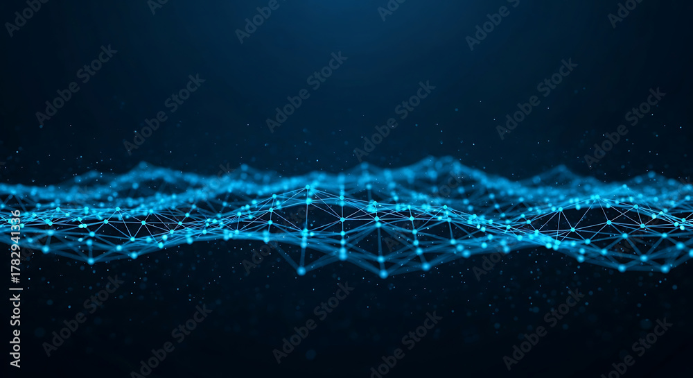 Obraz premium Abstract blue digital network mesh with glowing particles image