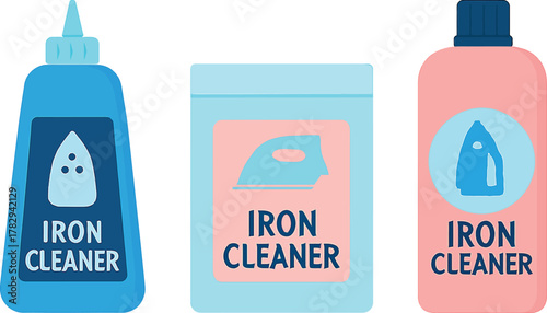 Iron Cleaner Packaging Collection in Pastel Colors for Laundry and Household Use Three Different Designs Modern Vector