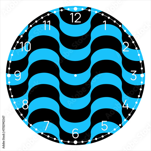 Abstract Blue and Black Wavy Clock Face Design - Wall Clock Design