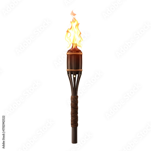 A realistic illustration of a burning torch on a black background