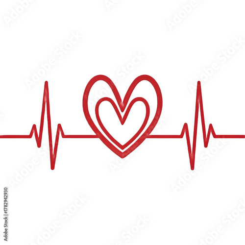 Red heartbeat line with a heart shape integrated into the design