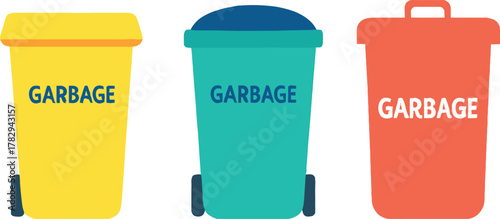 Colorful Garbage Recycling Bins Waste Management and Eco Friendly Practices Illustration for Sustainable Living and Clean Environment
