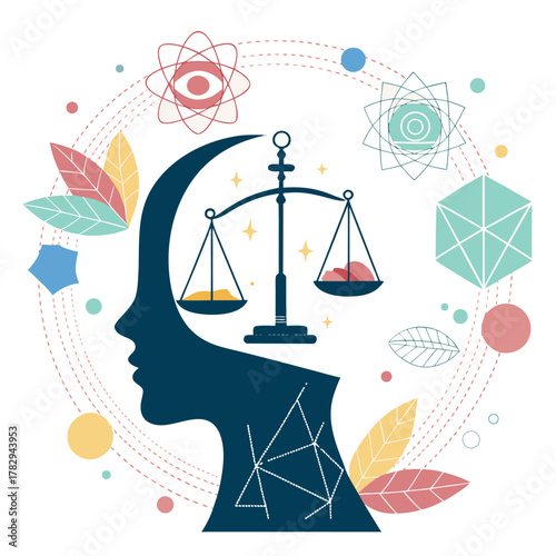 Mind balance presenting justice and ethical decision making