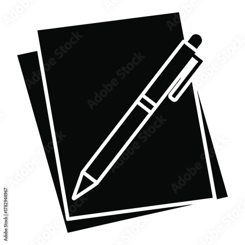 Illustration of pen on paper documents for writing note taking ideas