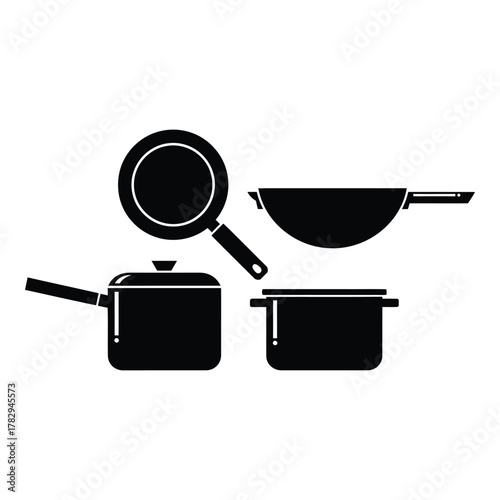 Kitchen Cookware Silhouette Collection Frying Pan Saucepan and Cooking Pot Set