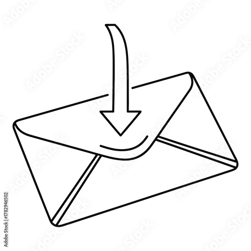 Line art illustration of incoming email message notification in an envelope