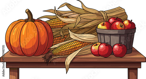 Autumn Harvest Display with Pumpkin, Corn, and Apples on a Wooden Table

Autumn Harvest Display with Pumpkin, Corn, and Apples on a Wooden