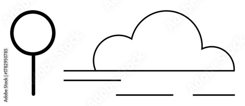 Abstract tree and cloud with wind lines evoke nature, movement, and simplicity. Ideal for climate, environment, weather, sustainability, minimalism ecology and abstract art themes. Simple flat