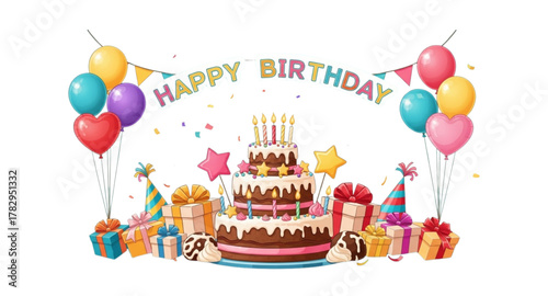 birthday cake with balloons