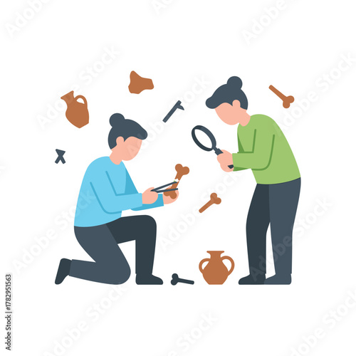 Archaeologists at Work - Excavating and Examining Ancient Artifacts.