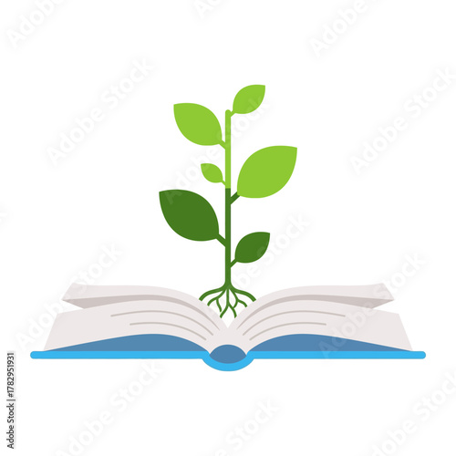 Plant Growing from Open Book Symbolizing Knowledge and Education.
