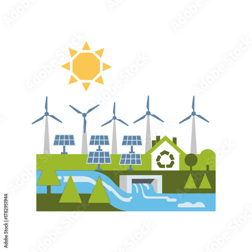 Renewable Energy Sources - Wind Turbines, Solar Panels, and Hydroelectric Power.
