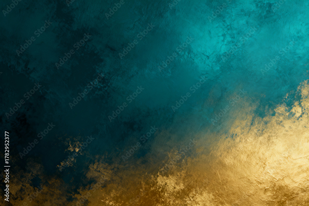 Fototapeta premium Textured turquoise and golden gradient background. Background for Christmas or New year overlay. AI generated images