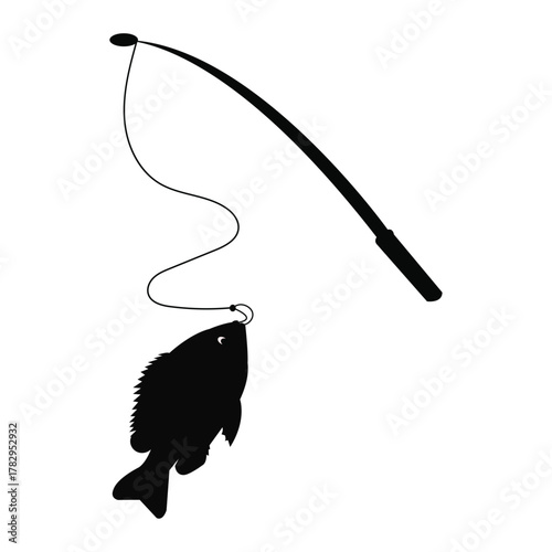 fish caught on hook and fishing rod vector illustration