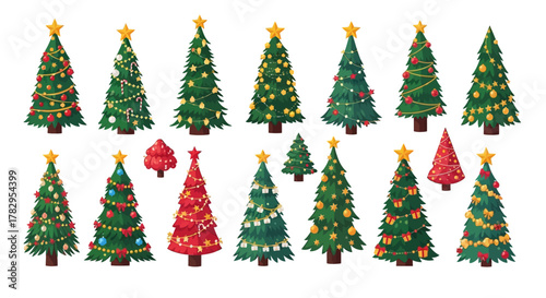 Festive Christmas Trees A Collection of Decorated Holiday Symbols for Seasonal Design Projects