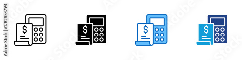 Payment Bill Multiple Style Icon Design Vector - payment receipt with a calculator, representing financial transactions and budgeting
