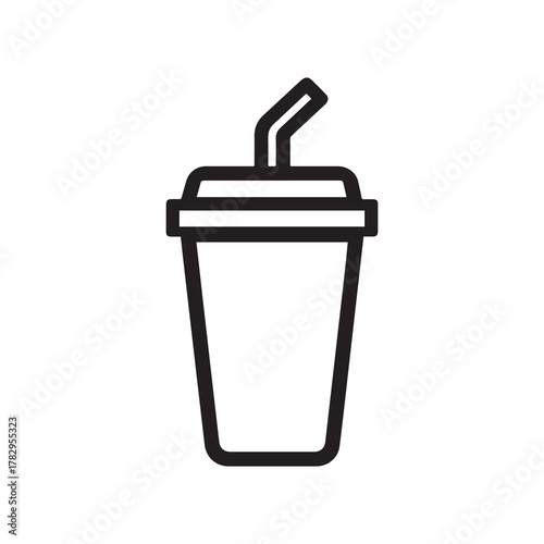 Black Outline Drink Cup with Straw Icon