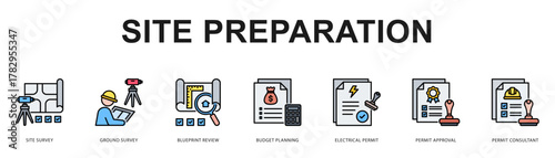 Site Preparation Modern and clean web banner illustration featuring thematic icons for visual communication