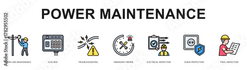 Power Maintenance Modern and clean web banner illustration featuring thematic icons for visual communication