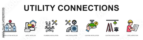 Utility Connections Modern and clean web banner illustration featuring thematic icons for visual communication