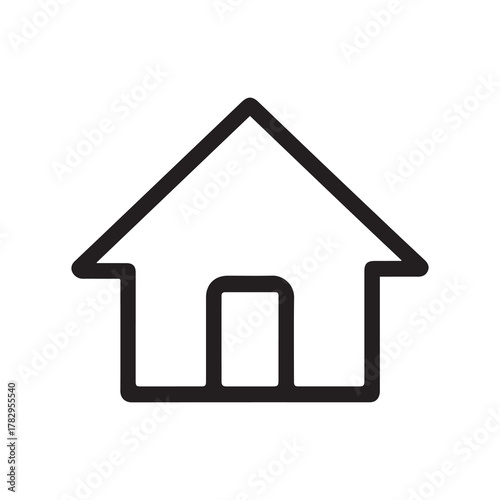 Black Outline Icon of a Home or House on White Background