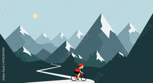 Cyclist Riding Through Mountain Landscape Illustration.