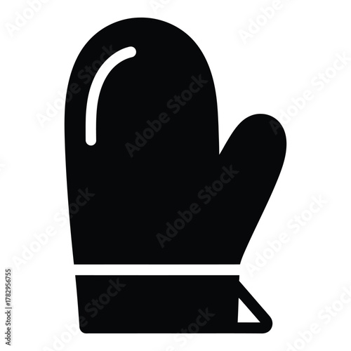 Oven mitt vector icon illustration representing kitchen safety equipment in black