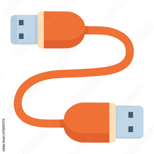 orange usb cable data transfer flat color vector illustration template design