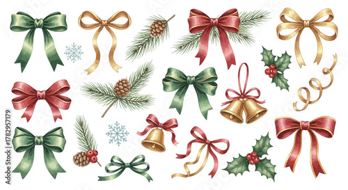 Festive Holiday Bows and Decorations A Watercolor Collection