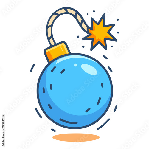 Bomb with burning fuse explosion danger flat color vector illustration template design