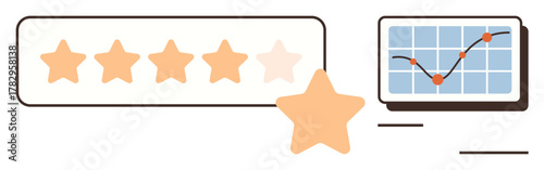 Star rating system alongside a performance graph displaying data trends and growth statistics. Ideal for customer feedback, market insights, quality evaluation, user reviews, data analysis, metrics