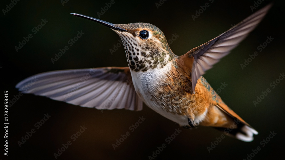 Fototapeta premium A hummingbird is flying in the air